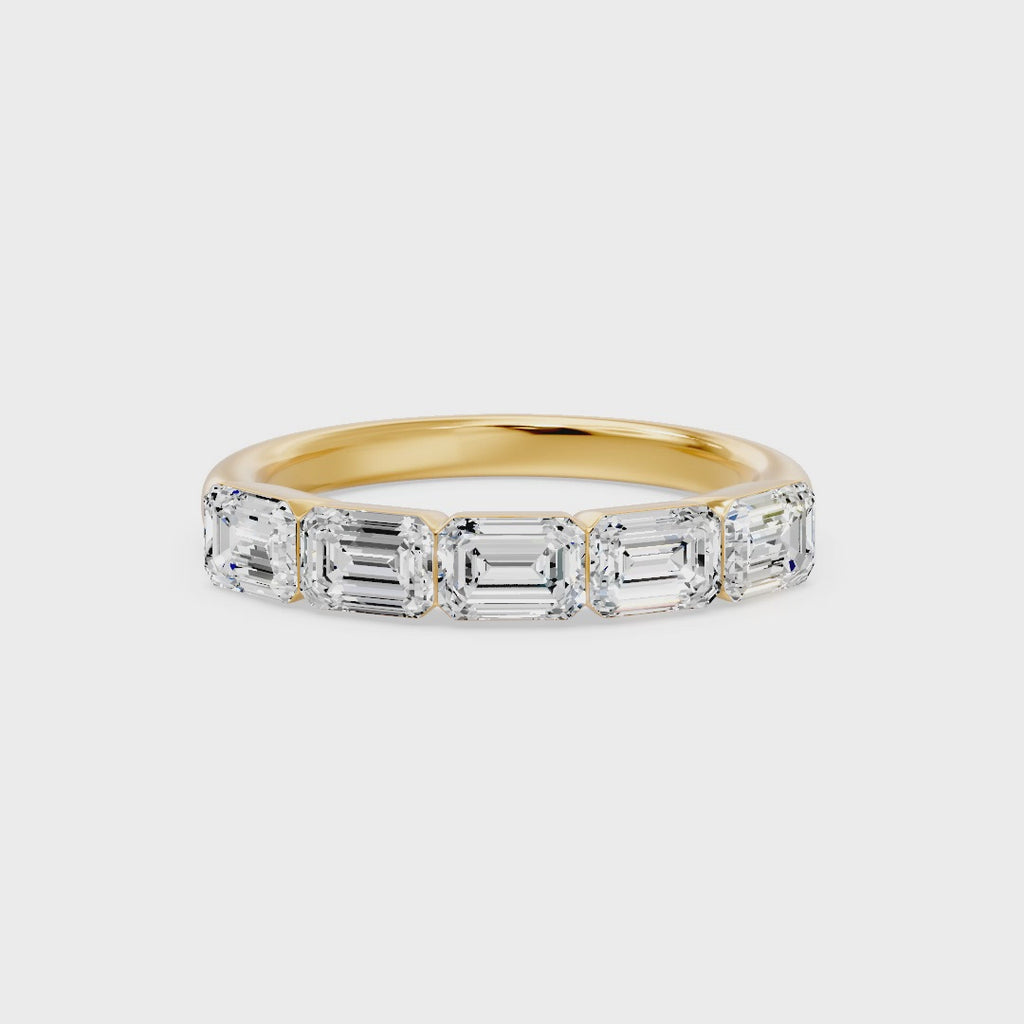 Walking Emerald Cut Five Stone Ring, lab-grown diamonds, 14K yellow gold, video