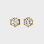 Frame Bezel Round Hex Solitaire Stud Earrings, lab-grown diamonds, 14K yellow gold, video