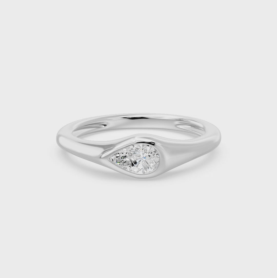 Bezel East West Pear Solitaire Ring, lab-grown diamonds, 14K white gold, video