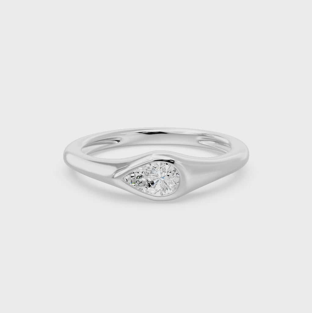 Bezel East West Pear Solitaire Ring, lab-grown diamonds, 14K white gold, video