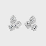Frame Bezel Pear Emerald Trio Stud Earrings, lab-grown diamonds, 14K white gold, video