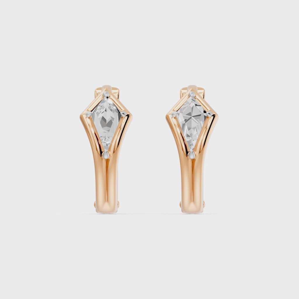 Bezel Kite Huggie Earrings, lab-grown diamonds, 14K rose gold, video