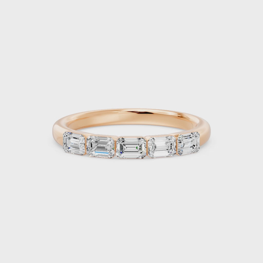 Walking Emerald Cut Five Stone Ring, lab-grown diamonds, 14K rose gold, video