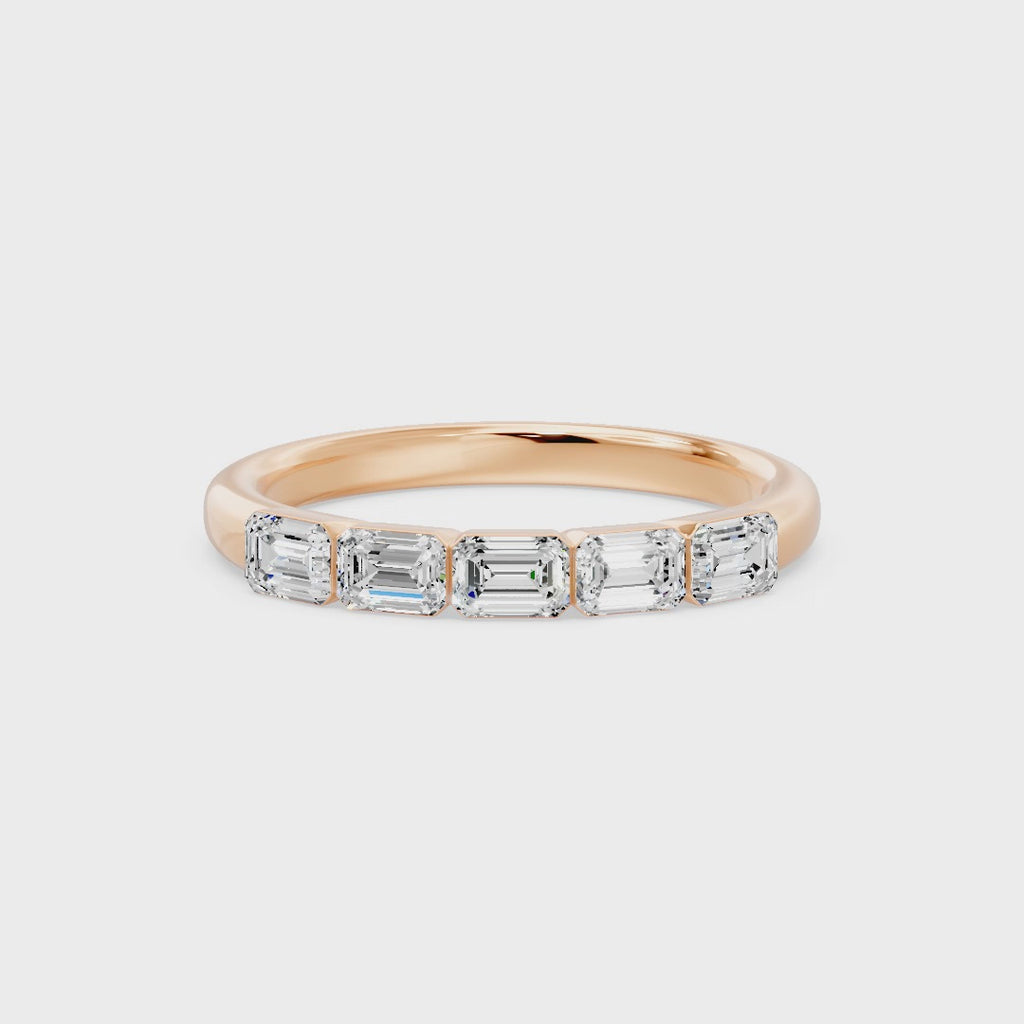 Walking Emerald Cut Five Stone Ring, lab-grown diamonds, 14K rose gold, video