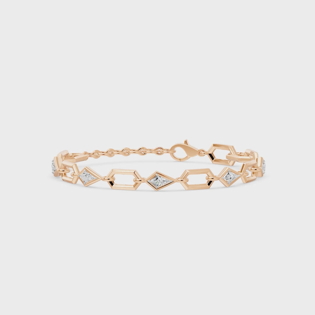Prism Kite Cut Five Stone Bracelet, lab-grown diamonds, 14K rose gold, video