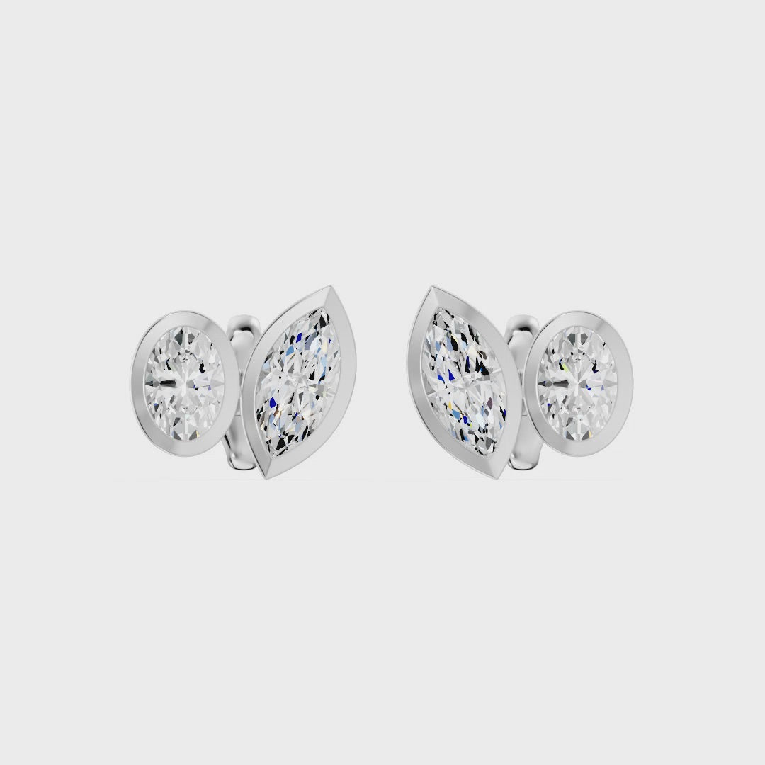 Frame Bezel Oval Marquise Duo Stud Earrings, lab-grown diamonds, 14K white gold, video