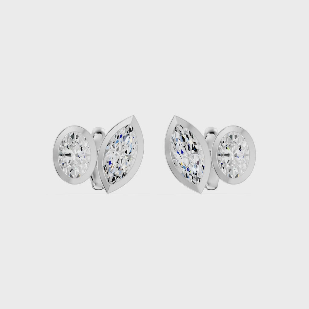 Frame Bezel Oval Marquise Duo Stud Earrings, lab-grown diamonds, 14K white gold, video