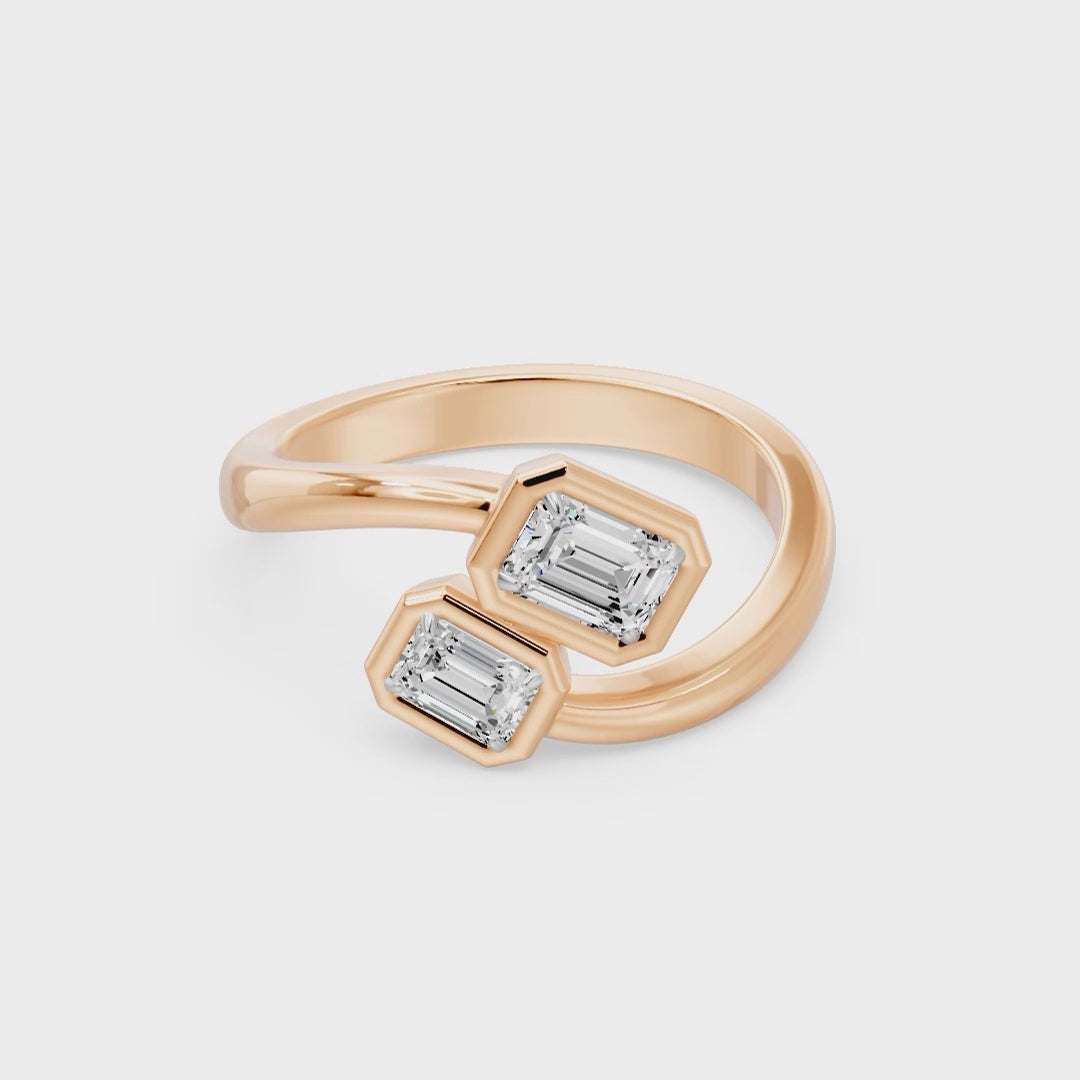 Frame Bezel Emerald Duo Two Stone Ring, lab-grown diamonds, 14K rose gold, video