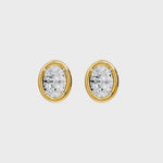 Frame Bezel Oval Solitaire Stud Earrings, lab-grown diamonds, 14K yellow gold, video
