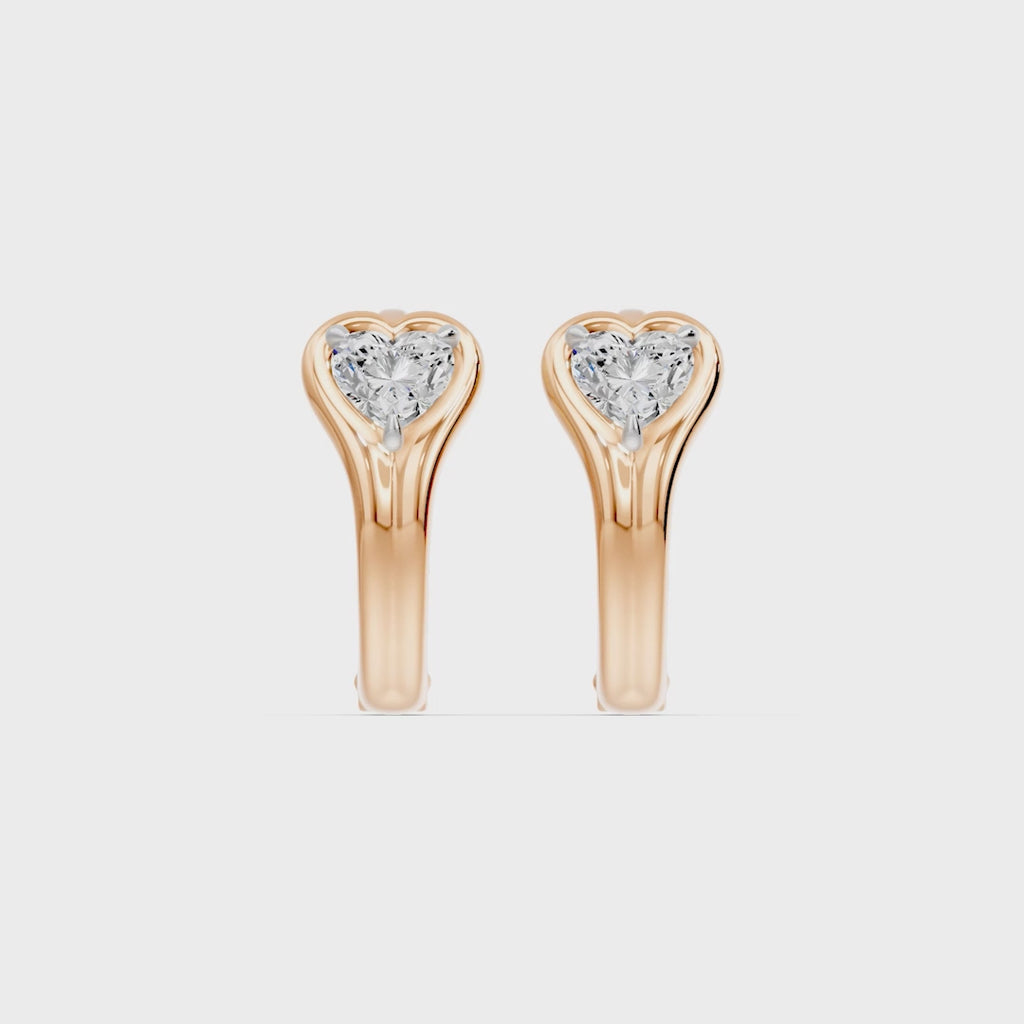 Bezel Heart Huggie Earrings, lab-grown diamonds, 14K rose gold, video