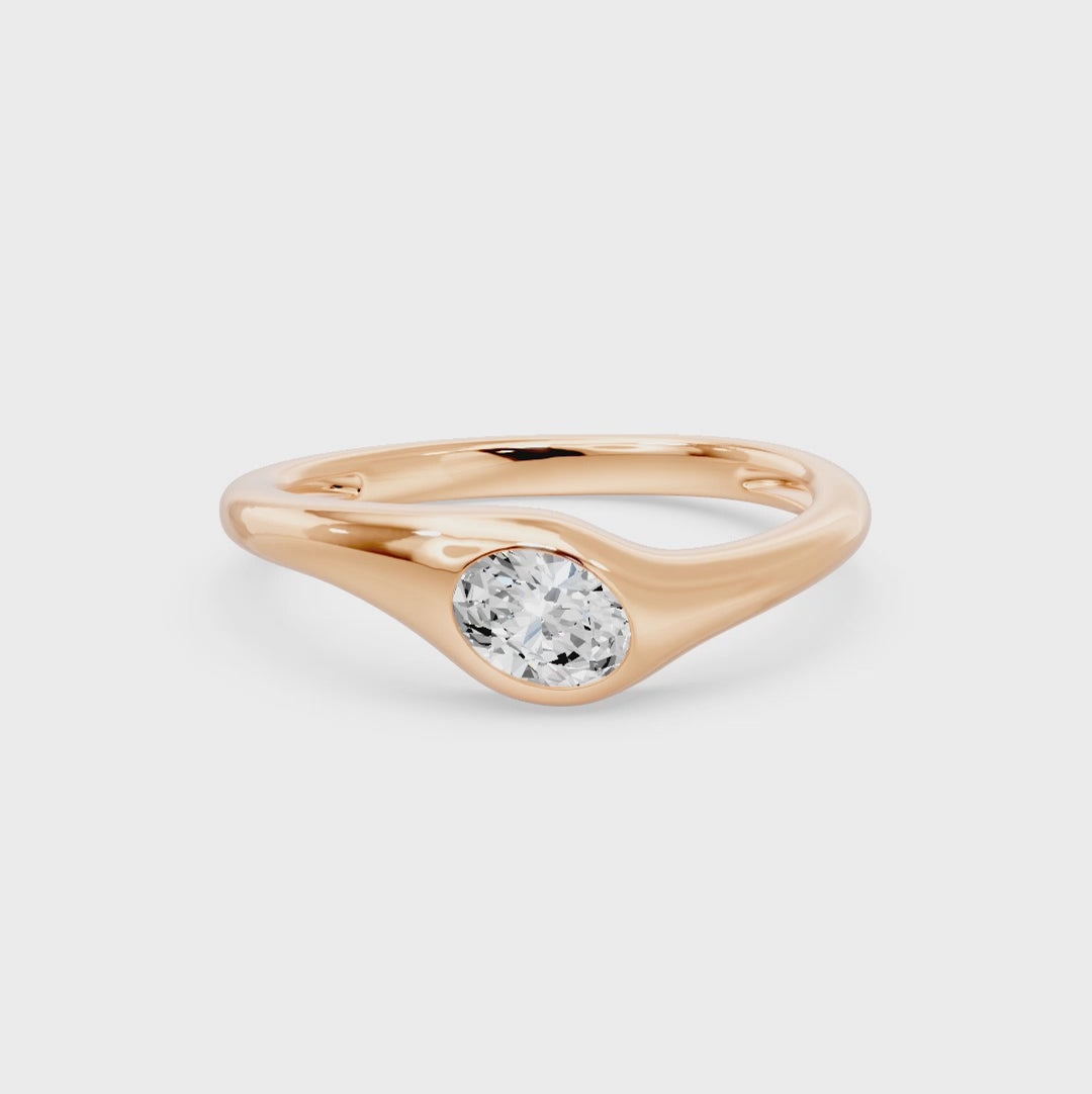 Bezel Diagonal Oval Solitaire Ring, lab-grown diamonds, 14K rose gold, video