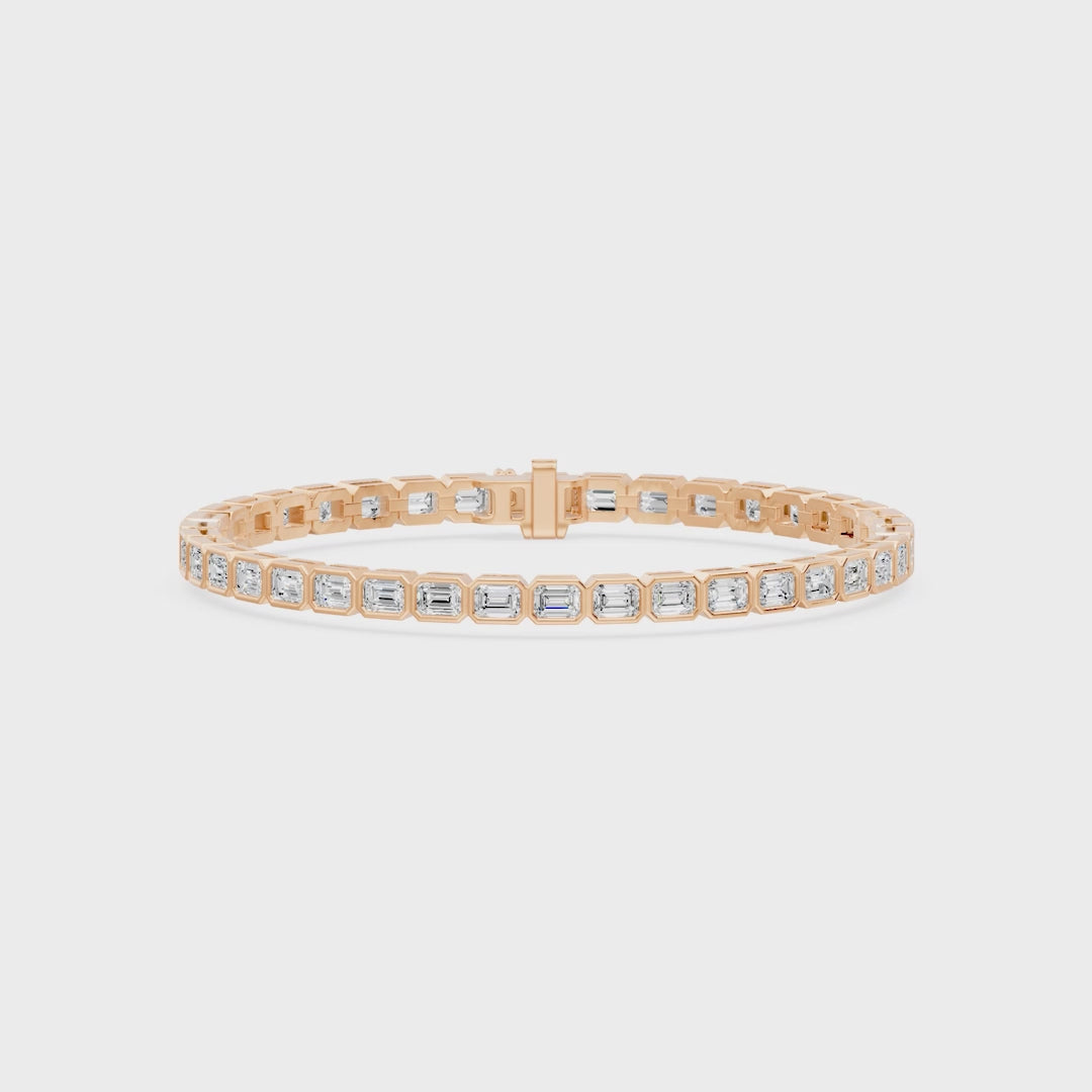 Nova Bezel Emerald Cut Diamond Tennis Bracelet, lab-grown diamonds, 14K rose gold, video