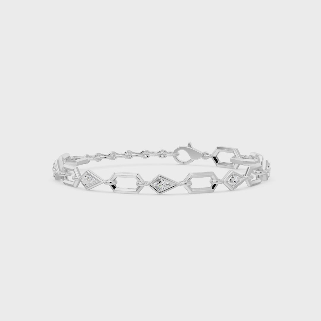 Prism Kite Cut Five Stone Bracelet, lab-grown diamonds, 14K white gold, video