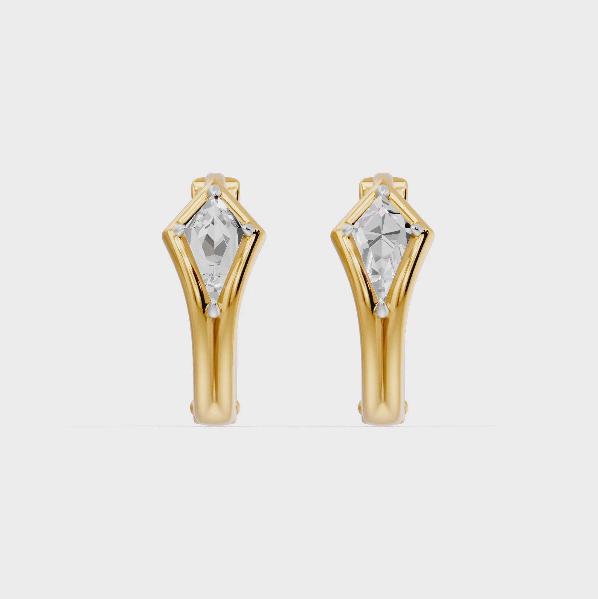 Bezel Kite Huggie Earrings, lab-grown diamonds, 14K yellow gold, video