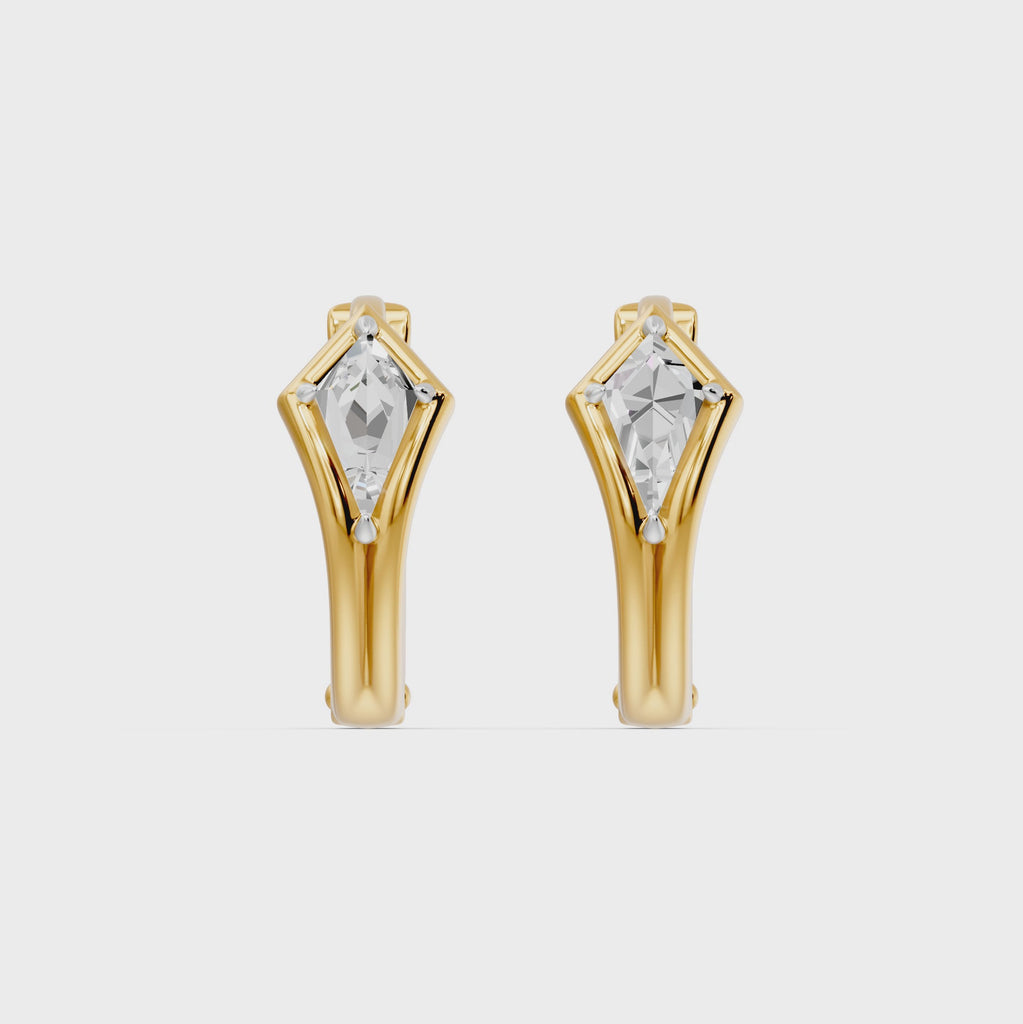Bezel Kite Huggie Earrings, lab-grown diamonds, 14K yellow gold, video