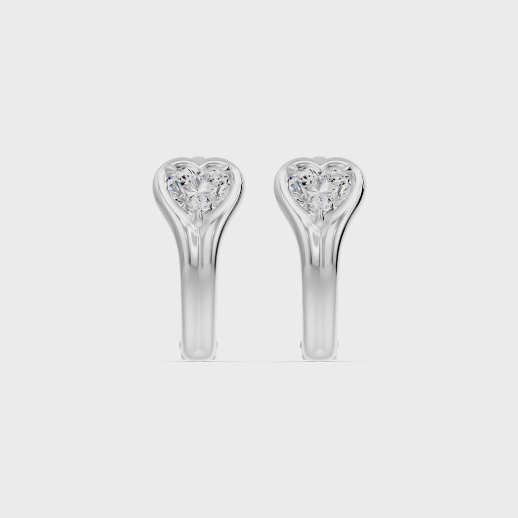 Bezel Heart Huggie Earrings, lab-grown diamonds, 14K white gold, video