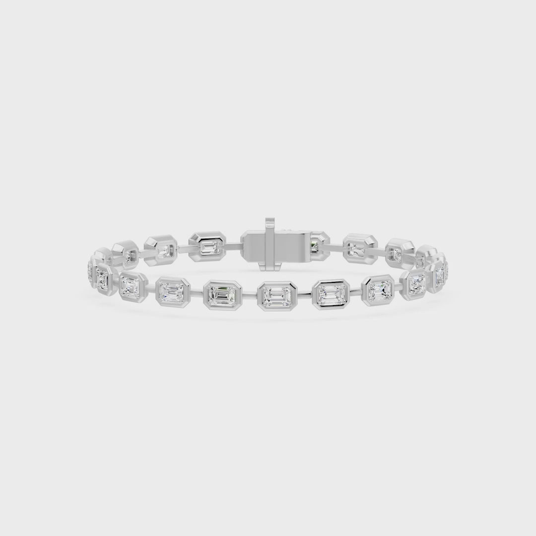 Frame Bezel Bar Emerald Cut Diamond Link Bracelet, lab-grown diamonds, 14K white gold, video
