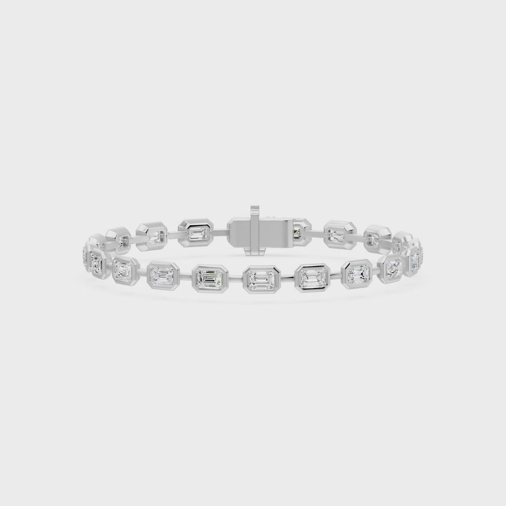 Frame Bezel Bar Emerald Cut Diamond Link Bracelet, lab-grown diamonds, 14K white gold, video