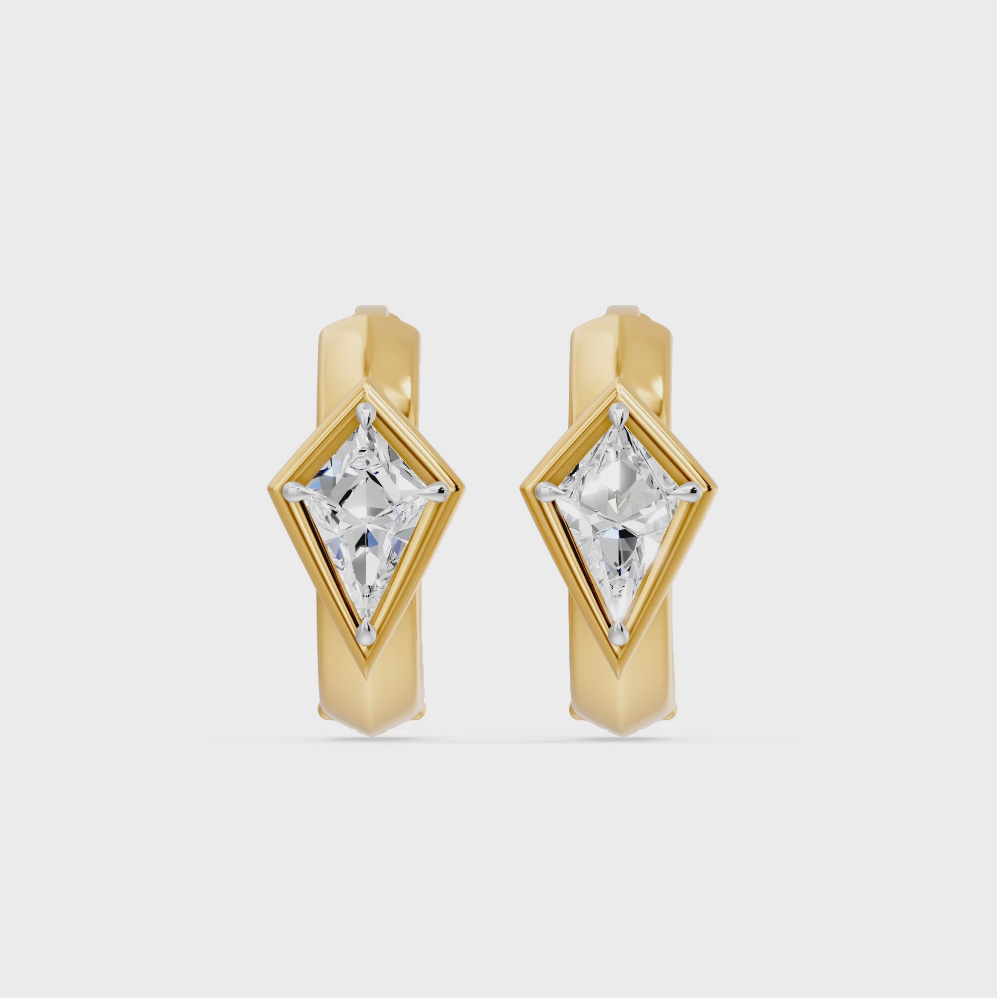 Frame Bezel Kite Huggie Earrings, lab-grown diamonds, 14K yellow gold, video