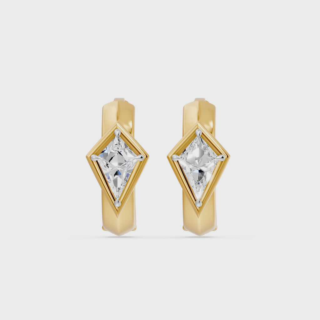 Frame Bezel Kite Huggie Earrings, lab-grown diamonds, 14K yellow gold, video