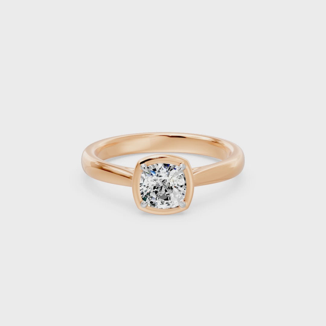 Frame Bezel Cushion Cut Solitaire Ring, lab-grown diamonds, 14K rose gold, video