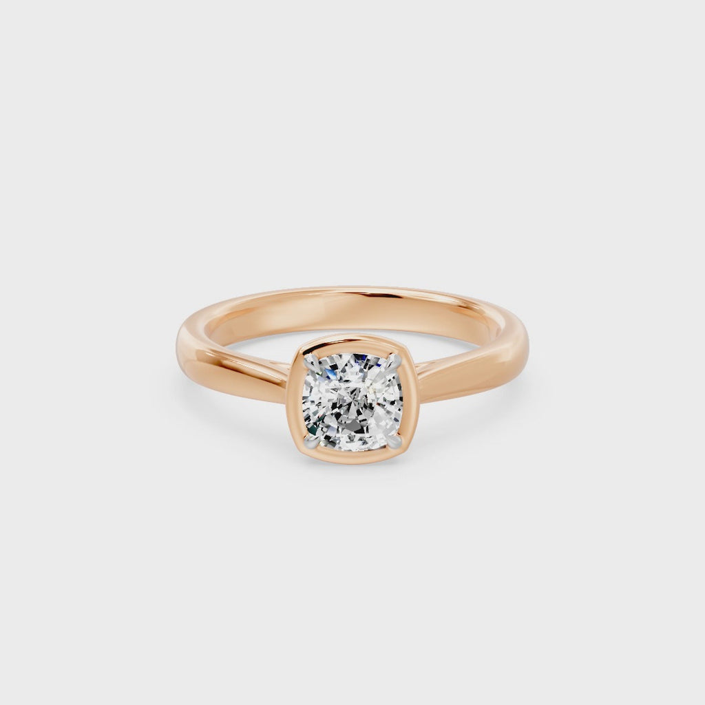 Frame Bezel Cushion Cut Solitaire Ring, lab-grown diamonds, 14K rose gold, video