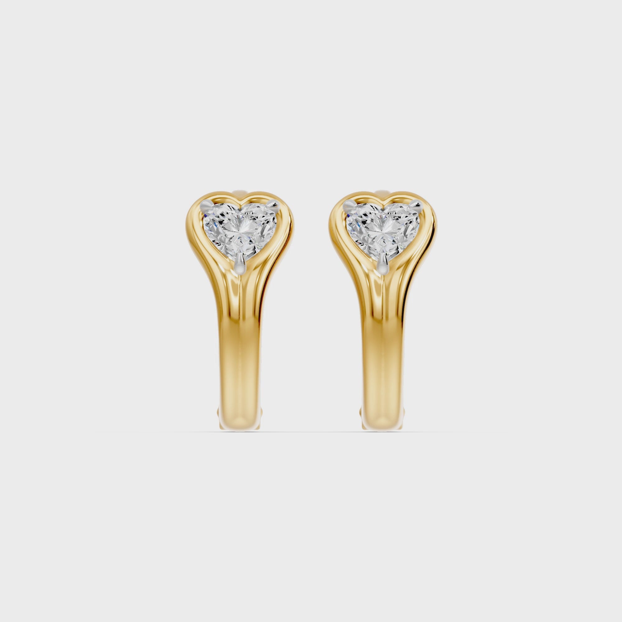 Bezel Heart Huggie Earrings, lab-grown diamonds, 14K yellow gold, video