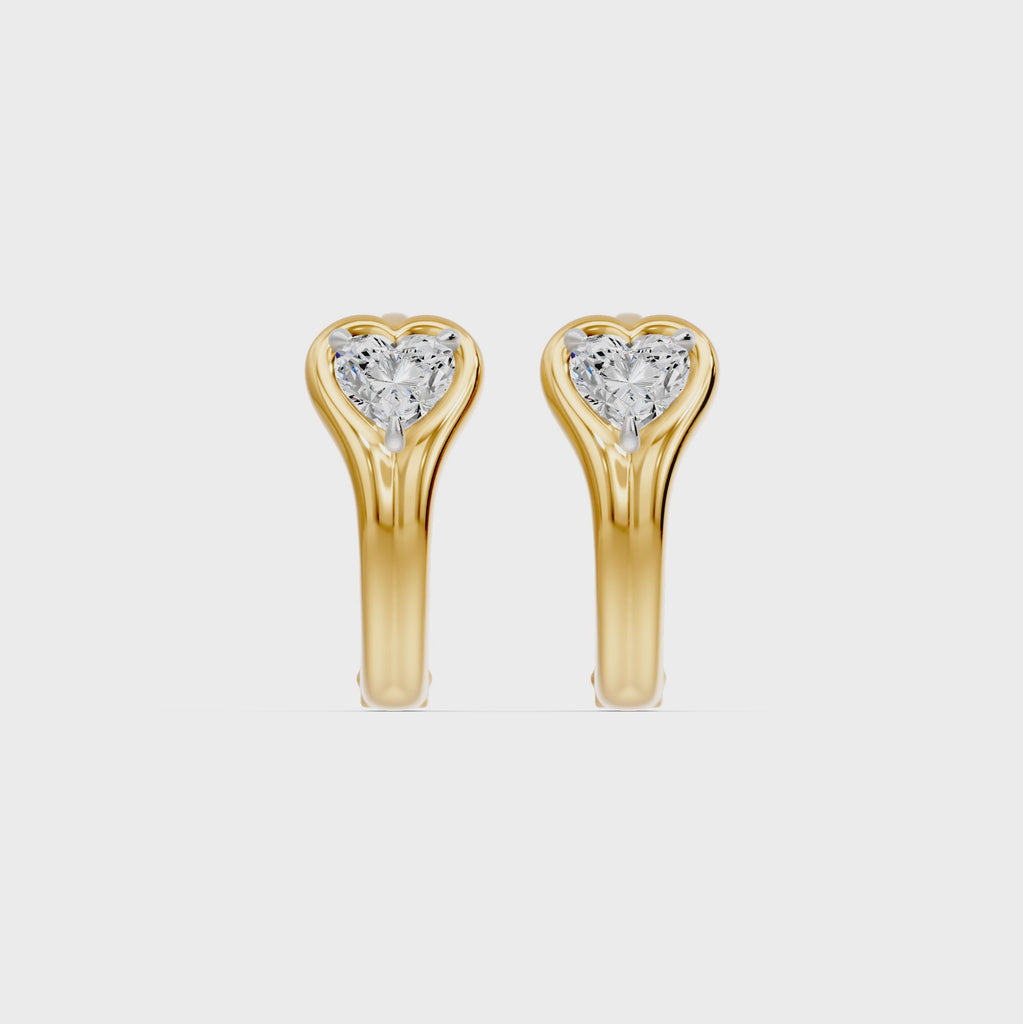 Bezel Heart Huggie Earrings, lab-grown diamonds, 14K yellow gold, video