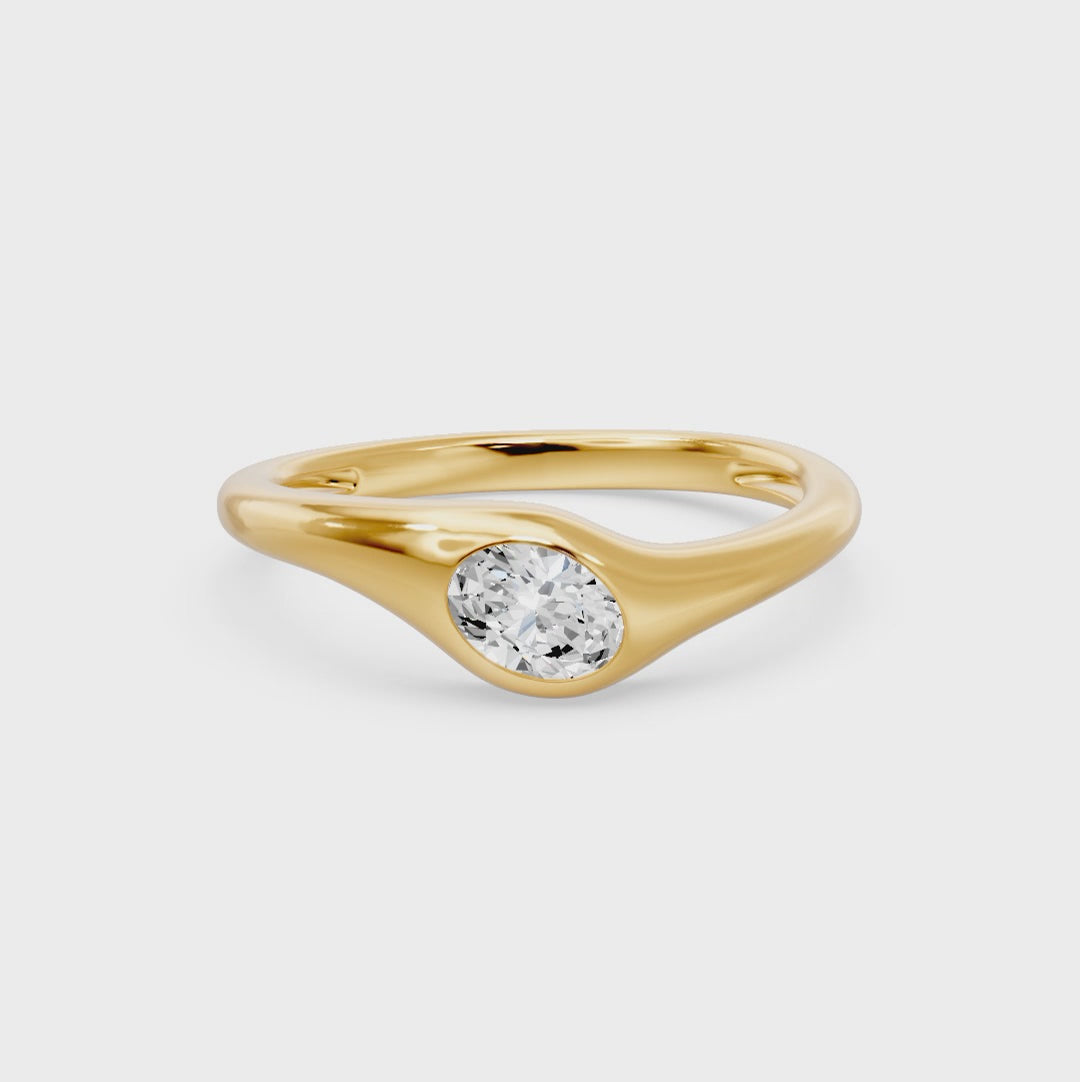 Bezel Diagonal Oval Solitaire Ring, lab-grown diamonds, 14K yellow gold, video