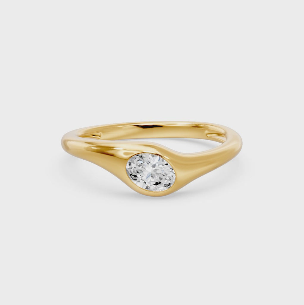 Bezel Diagonal Oval Solitaire Ring, lab-grown diamonds, 14K yellow gold, video