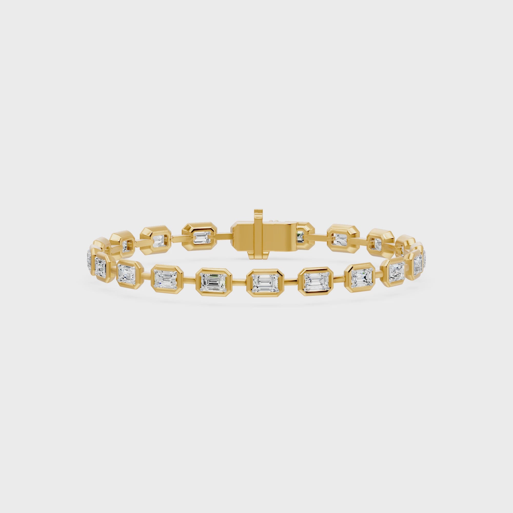 Frame Bezel Bar Emerald Cut Diamond Link Bracelet, lab-grown diamonds, 14K yellow gold, video