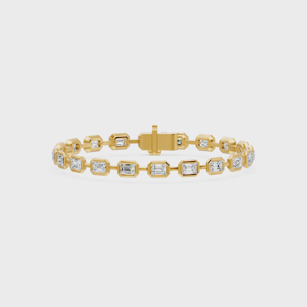 Frame Bezel Bar Emerald Cut Diamond Link Bracelet, lab-grown diamonds, 14K yellow gold, video