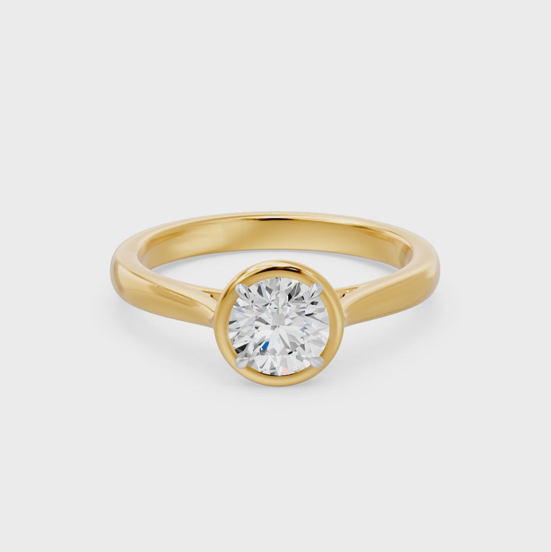Frame Bezel Round Solitaire Ring, lab-grown diamonds, 14K yellow gold, video