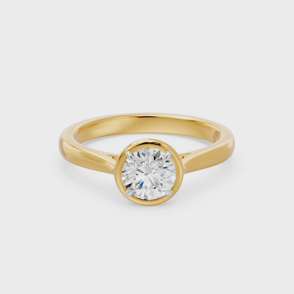 Frame Bezel Round Solitaire Ring, lab-grown diamonds, 14K yellow gold, video