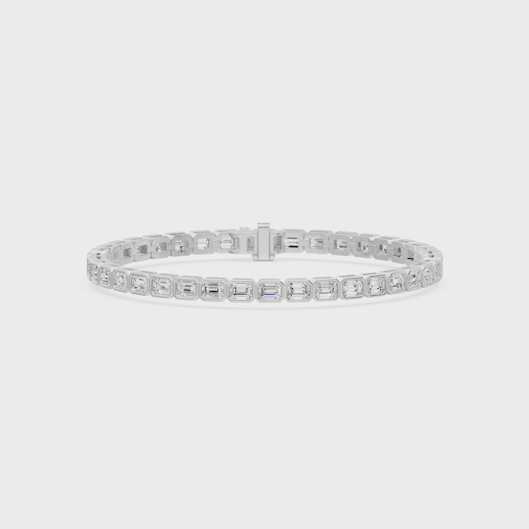 Nova Bezel Emerald Cut Diamond Tennis Bracelet, lab-grown diamonds, 14K white gold, video