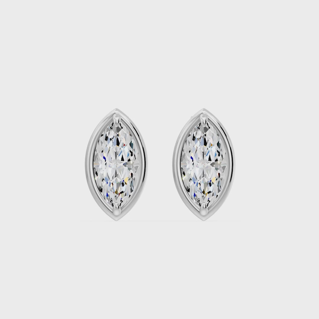 Frame Bezel Marquise Solitaire Stud Earrings, lab-grown diamonds, 14K white gold, video