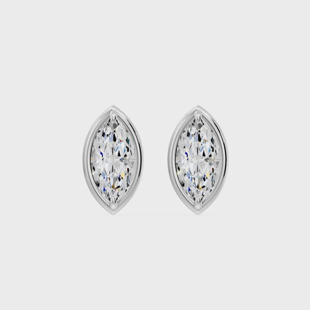 Frame Bezel Marquise Solitaire Stud Earrings, lab-grown diamonds, 14K white gold, video
