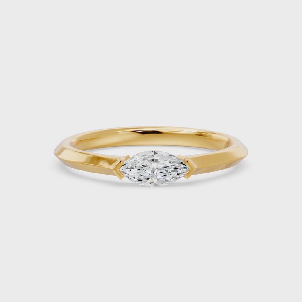Edgy Marquise Solitaire Ring, lab-grown diamonds, 14K yellow gold, video