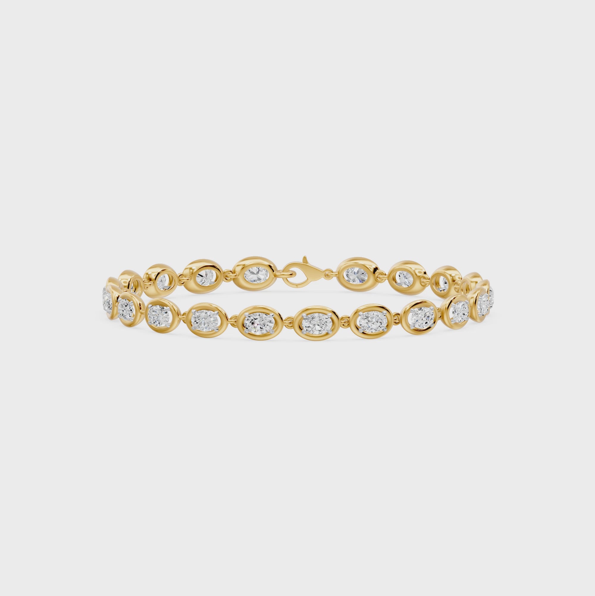 Frame Bezel Bar Oval Diamond Link Bracelet, lab-grown diamonds, 14K yellow gold, video