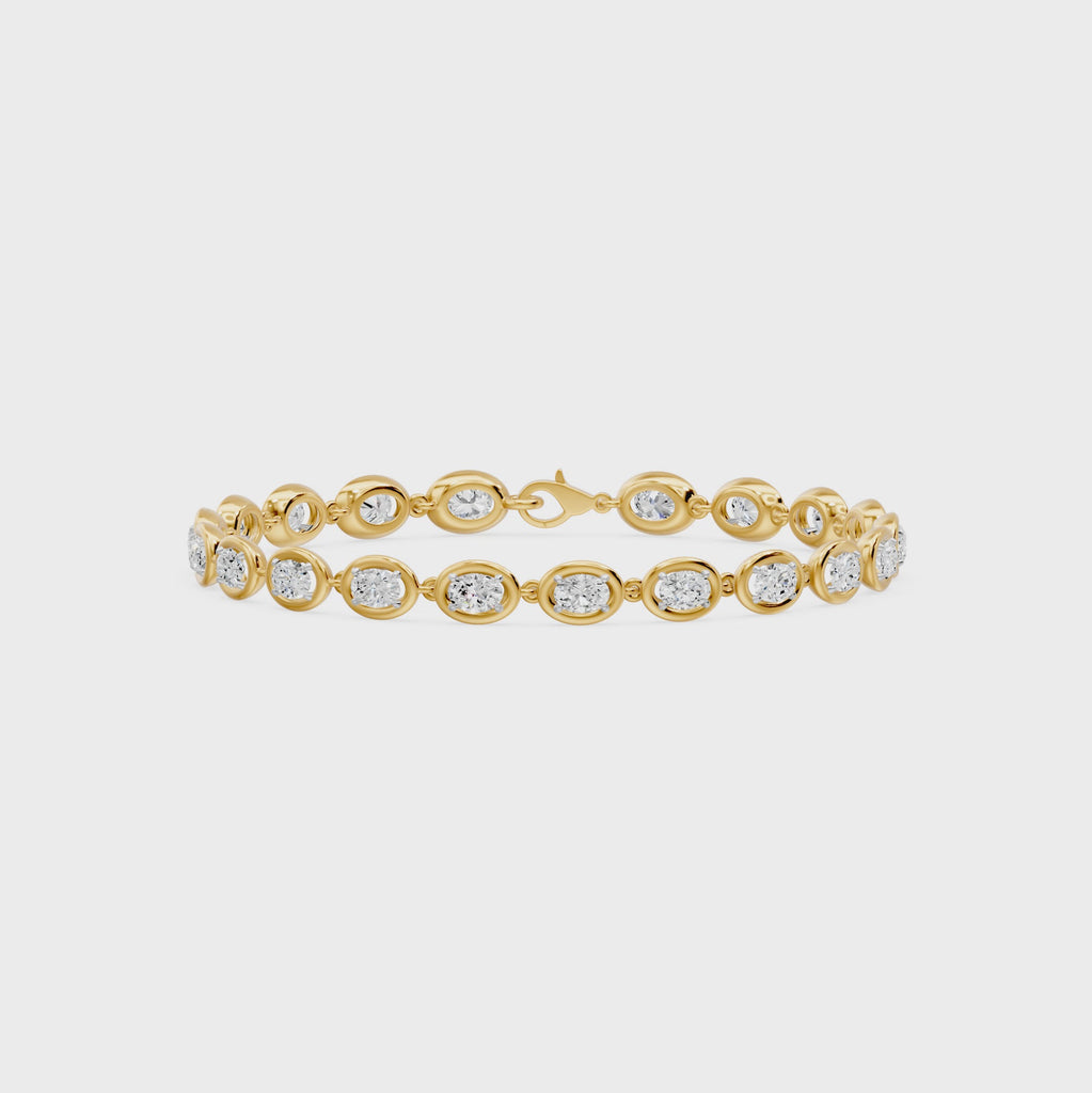 Frame Bezel Bar Oval Diamond Link Bracelet, lab-grown diamonds, 14K yellow gold, video