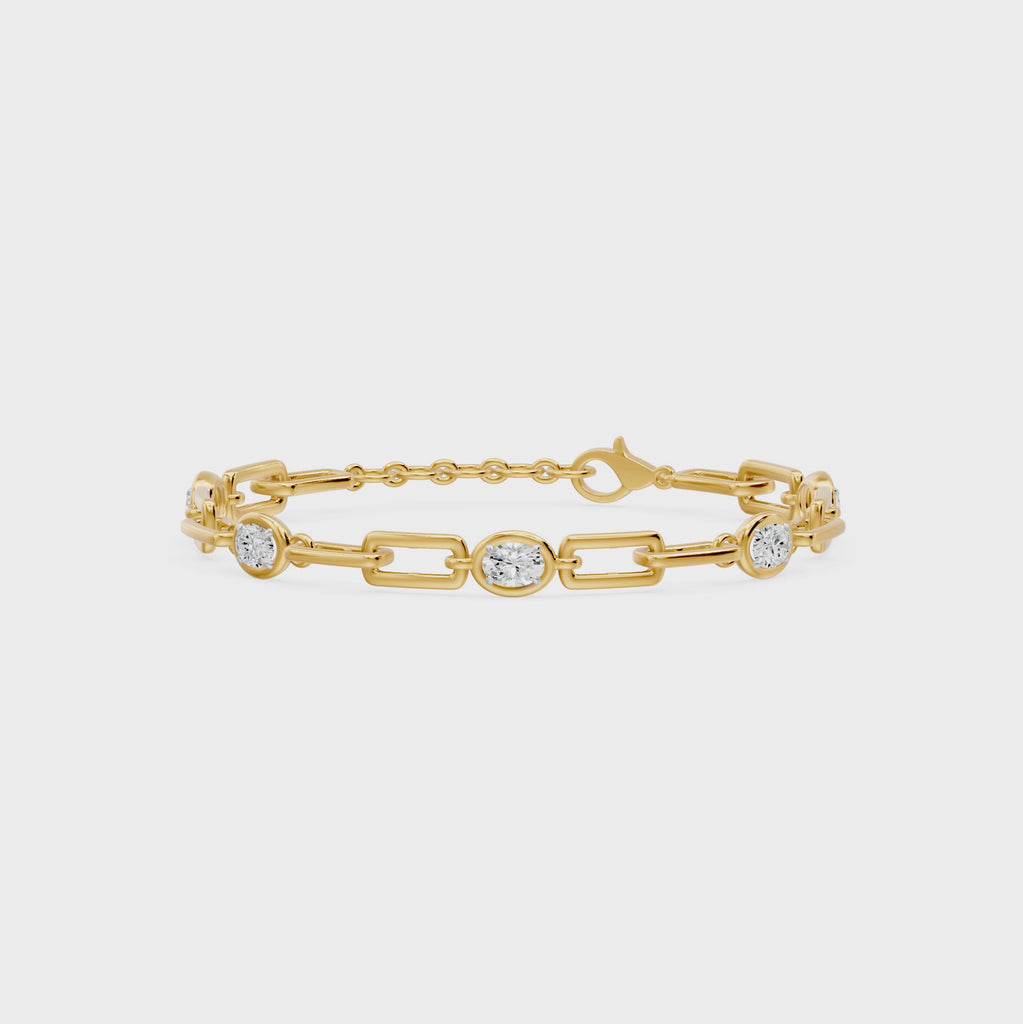 Soft Paper Clip Oval Diamond Five Stone Bracelet, lab-grown diamonds, 14K yellow gold, video