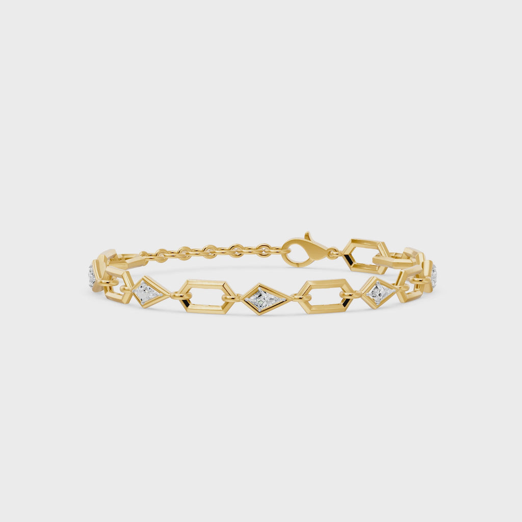 Prism Kite Cut Five Stone Bracelet, lab-grown diamonds, 14K yellow gold, video