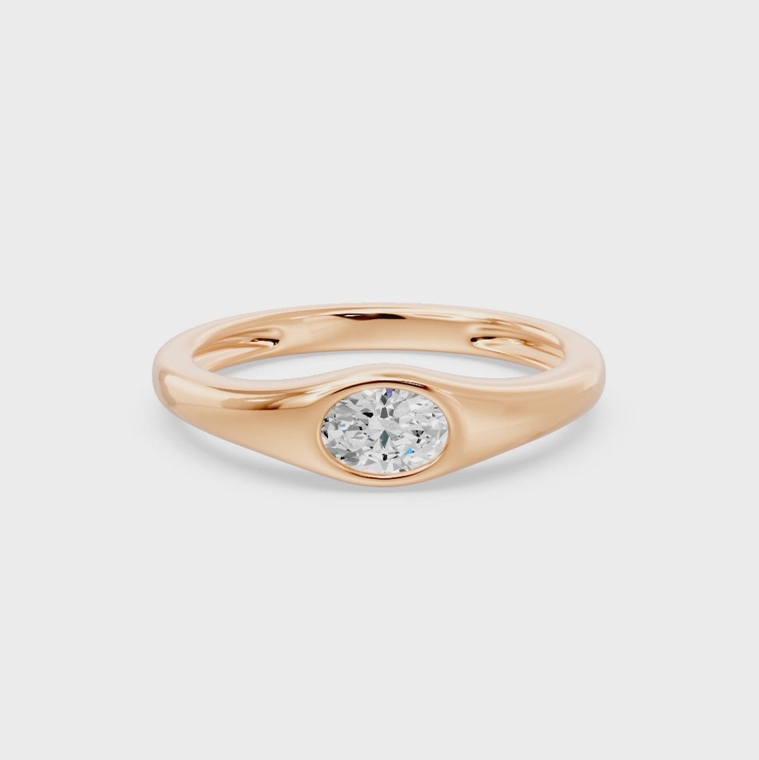 Bezel Oval Solitaire Ring, lab-grown diamonds, 14K rose gold, video