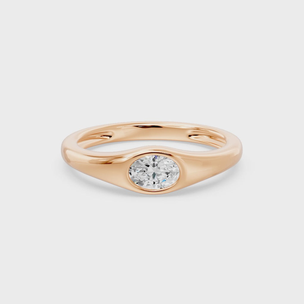 Bezel Oval Solitaire Ring, lab-grown diamonds, 14K rose gold, video