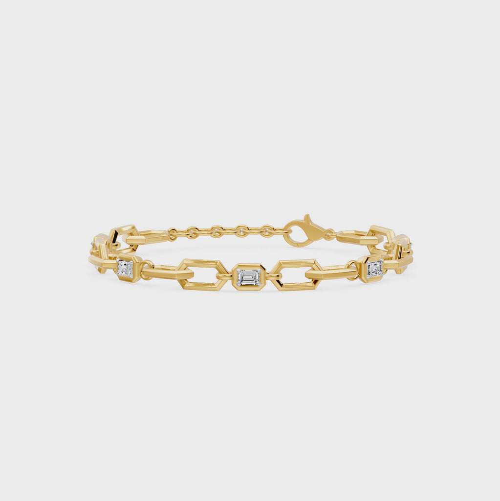 Prism Emerald Cut Five Stone Bracelet, lab-grown diamonds, 14K yellow gold, video