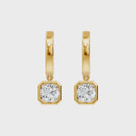 Frame Bezel Round Cush Dangle Huggie Earrings, lab-grown diamonds, 14K yellow gold, video