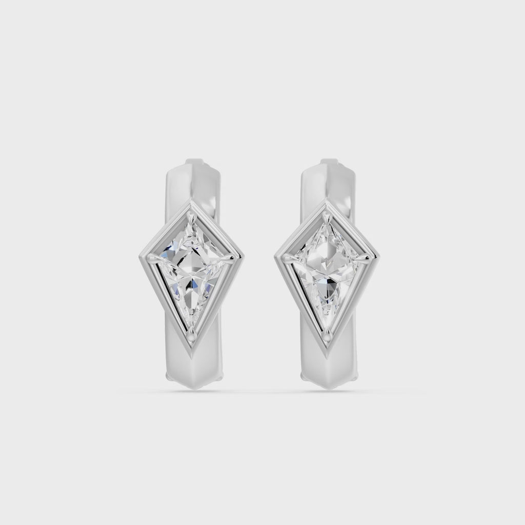 Frame Bezel Kite Huggie Earrings, lab-grown diamonds, 14K white gold, video