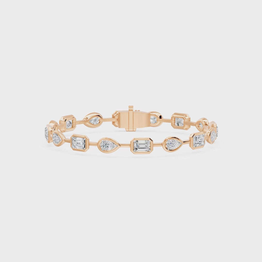 Frame Bezel Bar Pear & Emerald Cut Diamond Link Bracelet, lab-grown diamonds, 14K rose gold, video