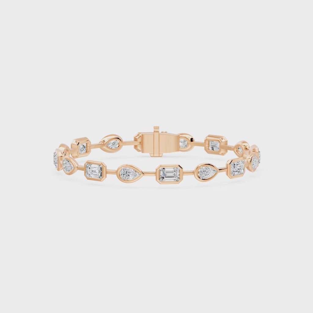 Frame Bezel Bar Pear & Emerald Cut Diamond Link Bracelet, lab-grown diamonds, 14K rose gold, video