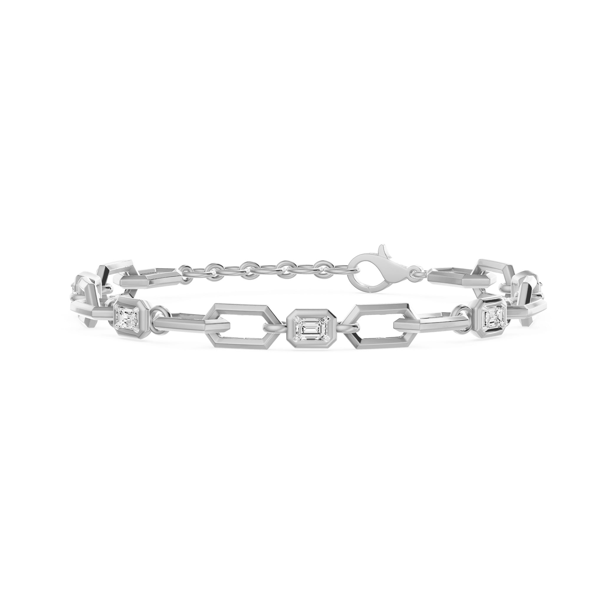 Prism Emerald Cut Five Stone Bracelet, lab-grown diamonds, 14K white gold, front view